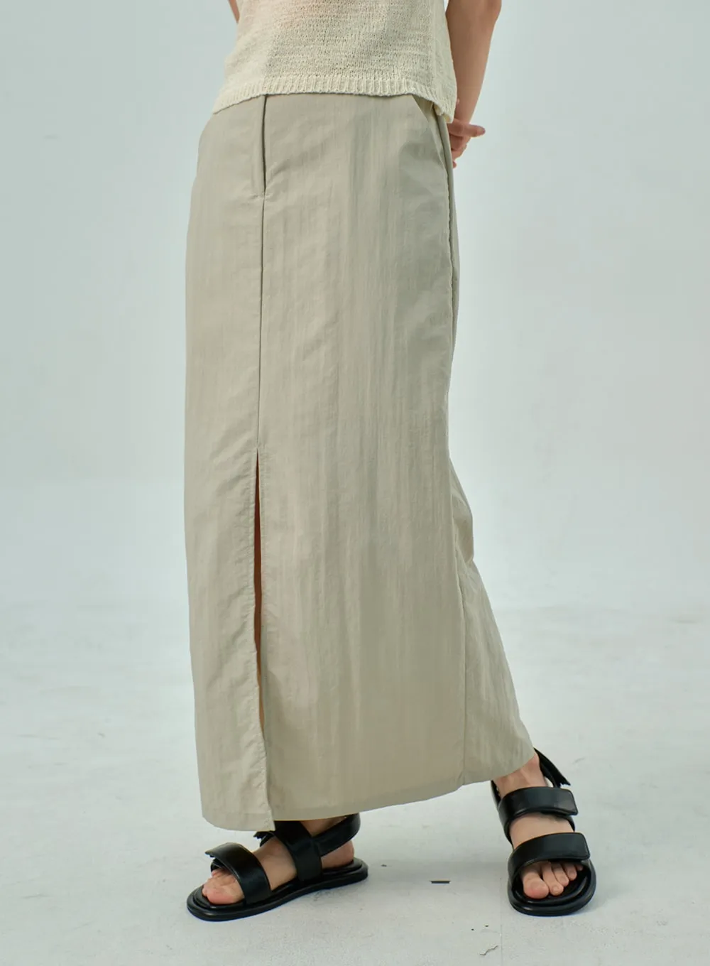 Slit Nylon Maxi Skirt OY310