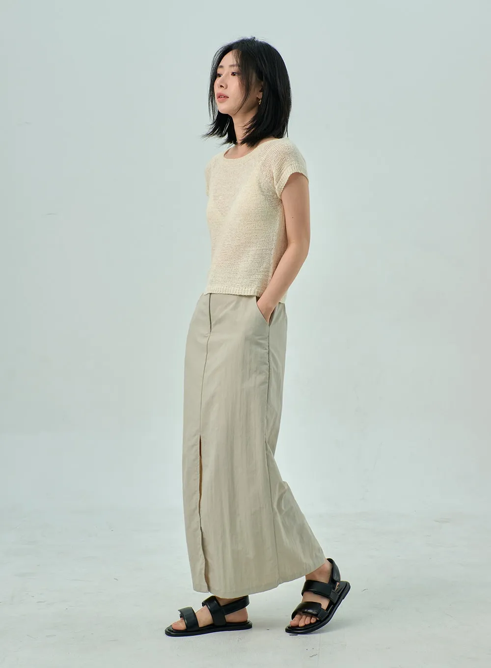 Slit Nylon Maxi Skirt OY310