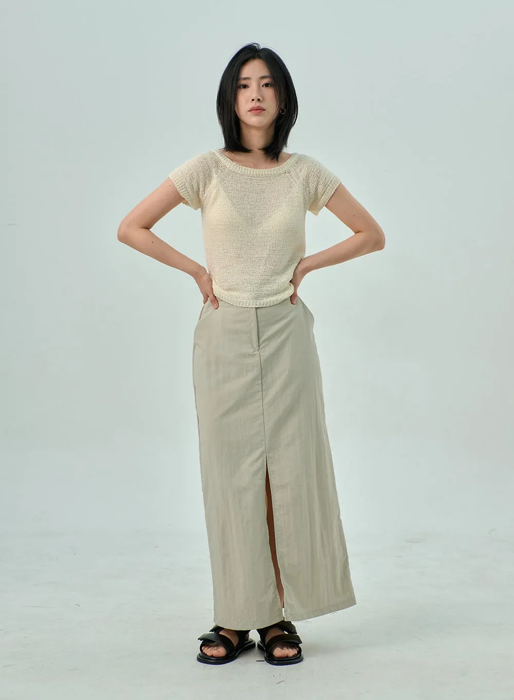 Slit Nylon Maxi Skirt OY310