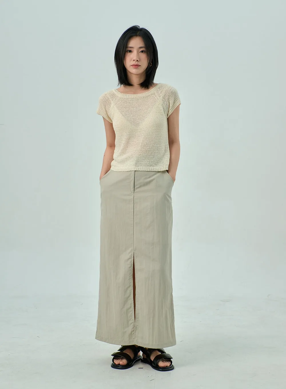 Slit Nylon Maxi Skirt OY310