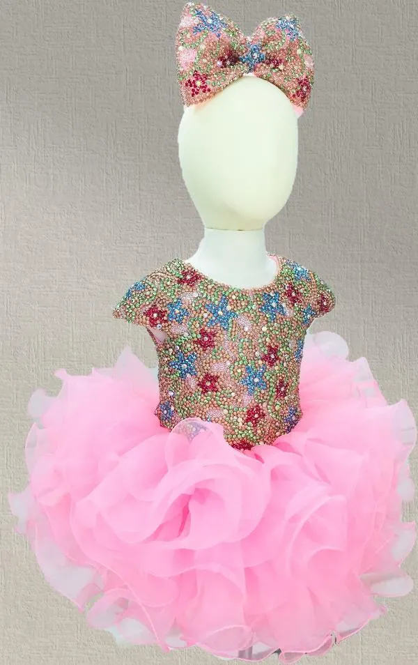 Sparkly Beaded Bodice Stunning Pink Cupcake Pageant Dress