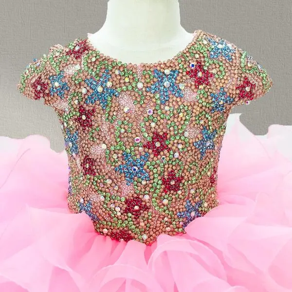 Sparkly Beaded Bodice Stunning Pink Cupcake Pageant Dress