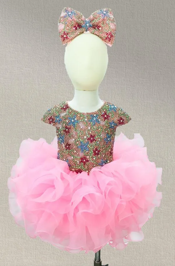 Sparkly Beaded Bodice Stunning Pink Cupcake Pageant Dress