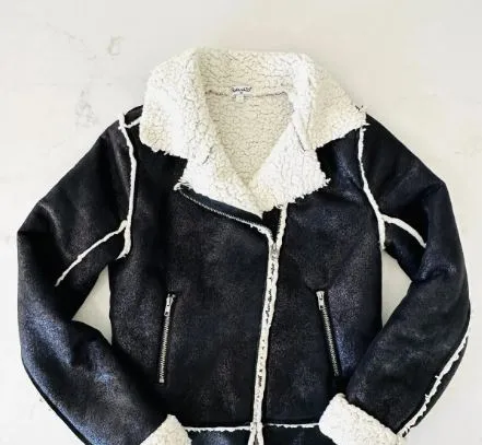 SPLENDED GIRLS' FAUX SHEARLING MOTO JACKET (SZ 12)