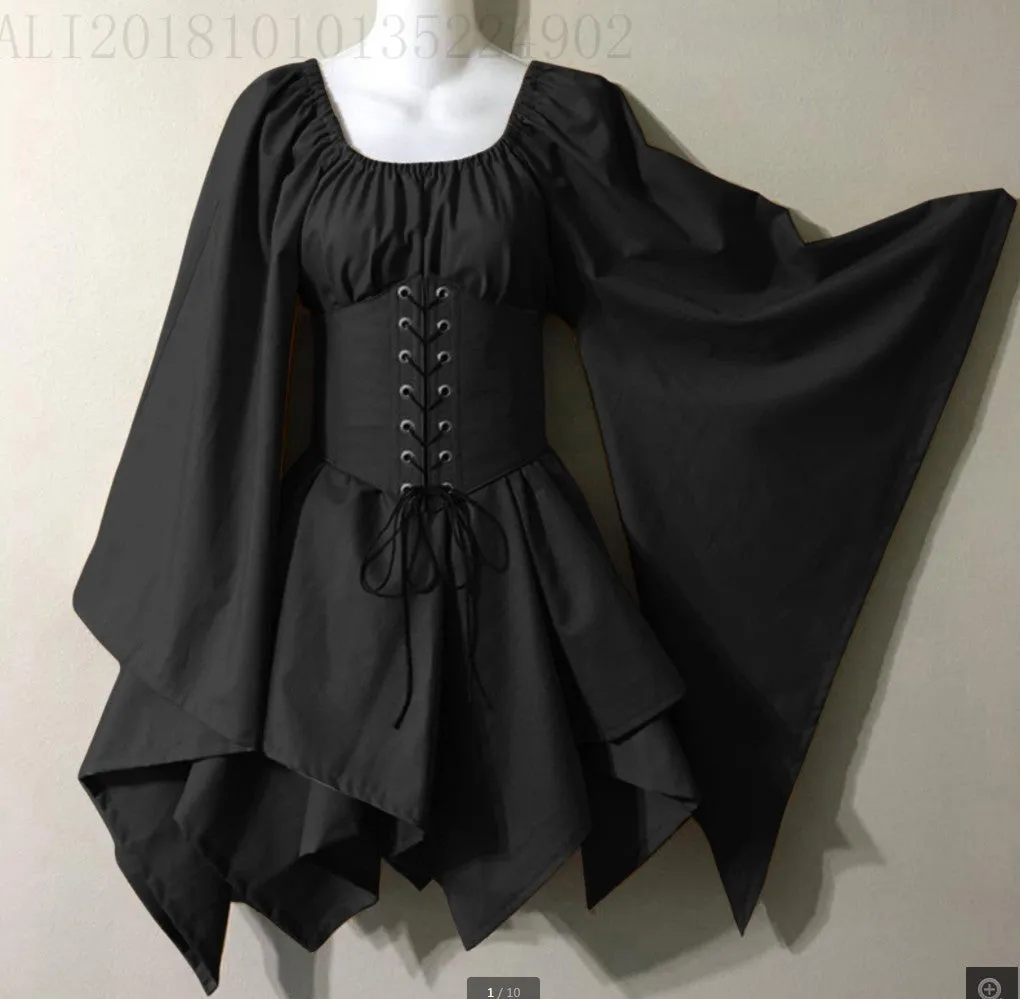 Territory police officer costume New Party Women's Long Sleeve Renaissance Medieval Bell Sleeve Dress