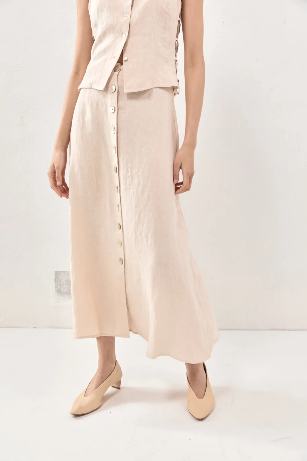 Thames Linen Midi Skirt Natural