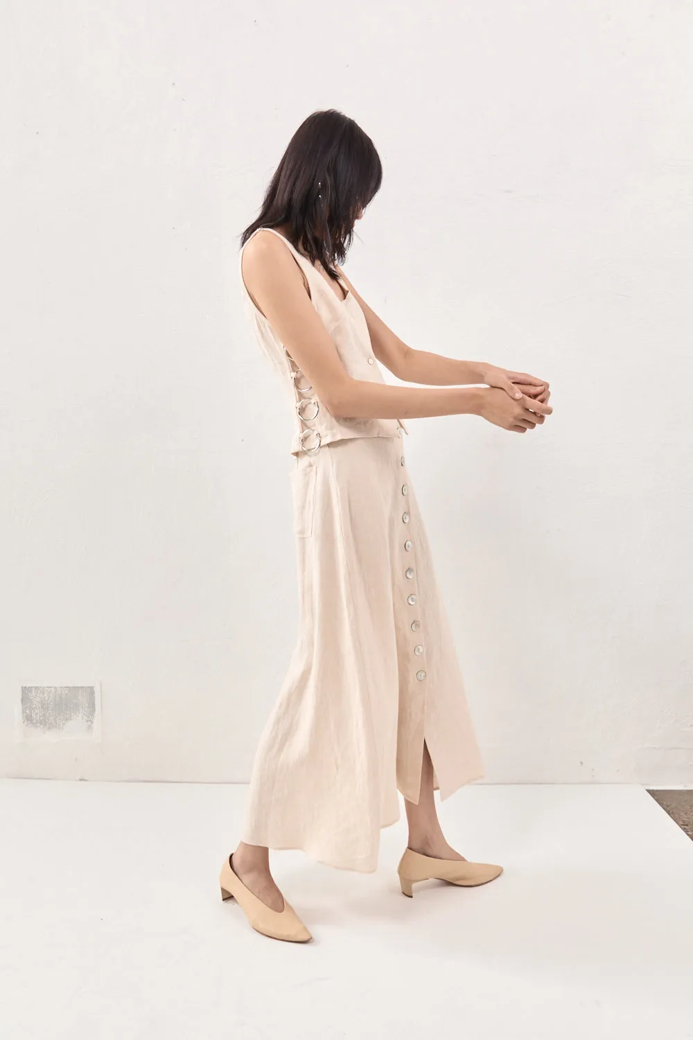 Thames Linen Midi Skirt Natural