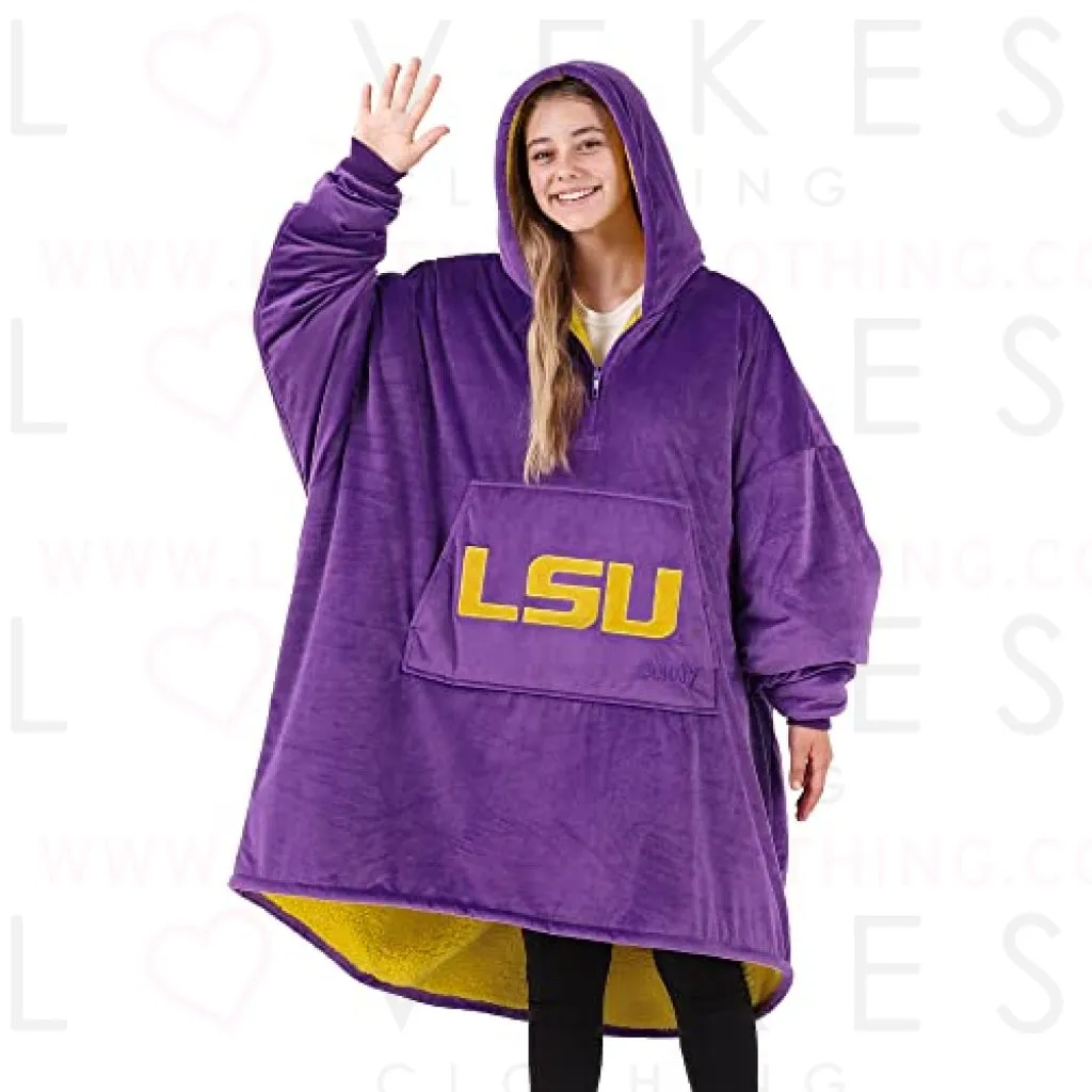 THE COMFY Original Quarter-Zip | Louisiana State University Logo & Insignia | Oversized Microfiber & Sherpa Wearable Blanket with Zipper, Seen On Shark Tank, One Size Fits All