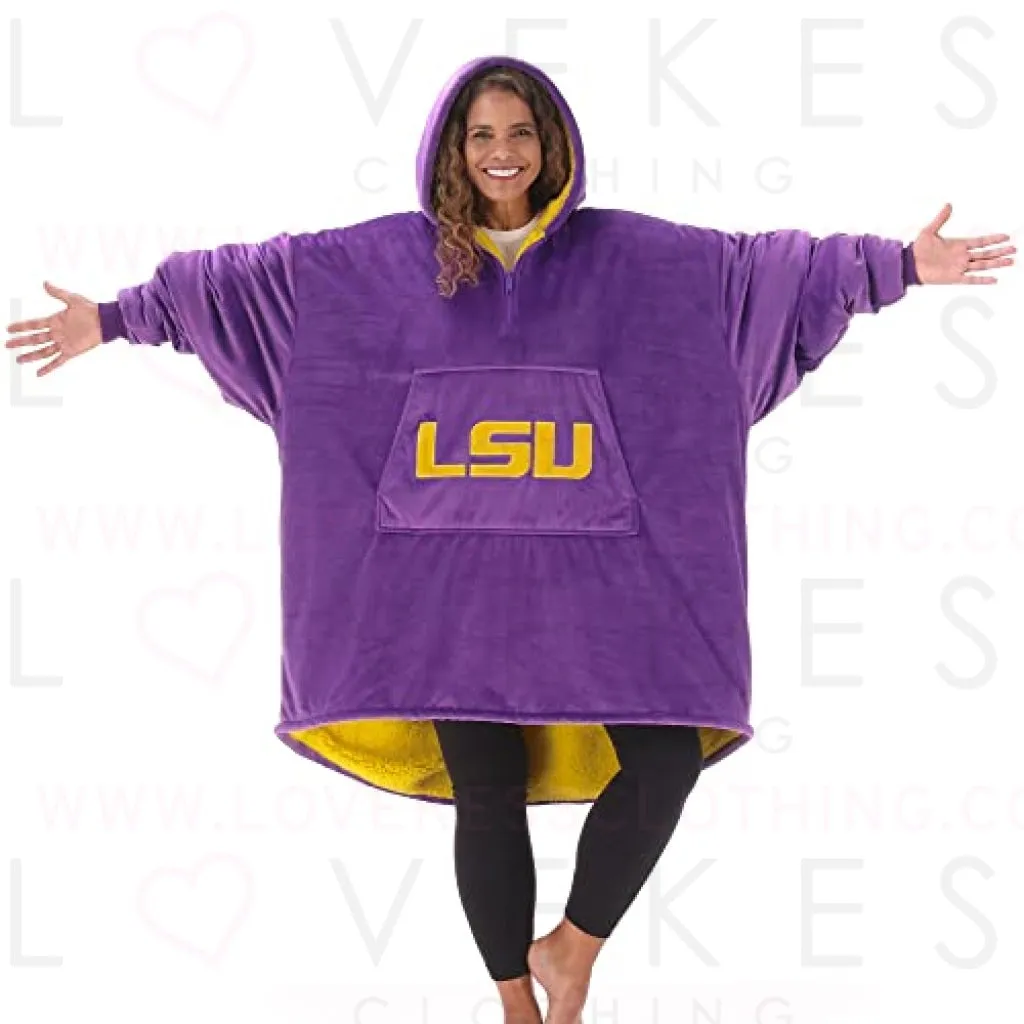 THE COMFY Original Quarter-Zip | Louisiana State University Logo & Insignia | Oversized Microfiber & Sherpa Wearable Blanket with Zipper, Seen On Shark Tank, One Size Fits All