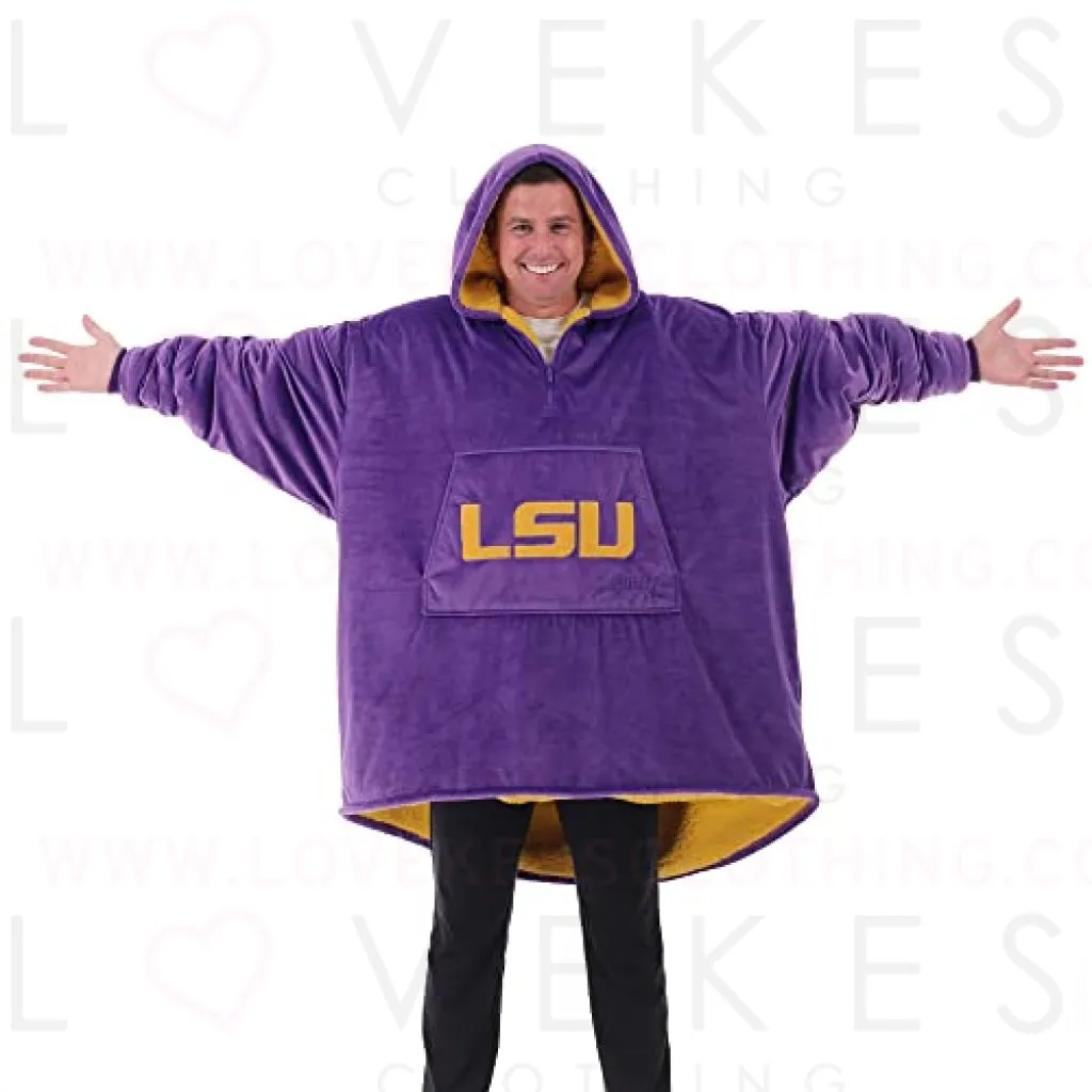 THE COMFY Original Quarter-Zip | Louisiana State University Logo & Insignia | Oversized Microfiber & Sherpa Wearable Blanket with Zipper, Seen On Shark Tank, One Size Fits All