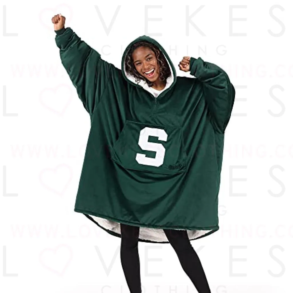 THE COMFY Original Quarter-Zip | Michigan State University Logo & Insignia | Oversized Microfiber & Sherpa Wearable Blanket with Zipper, Seen On Shark Tank, One Size Fits All