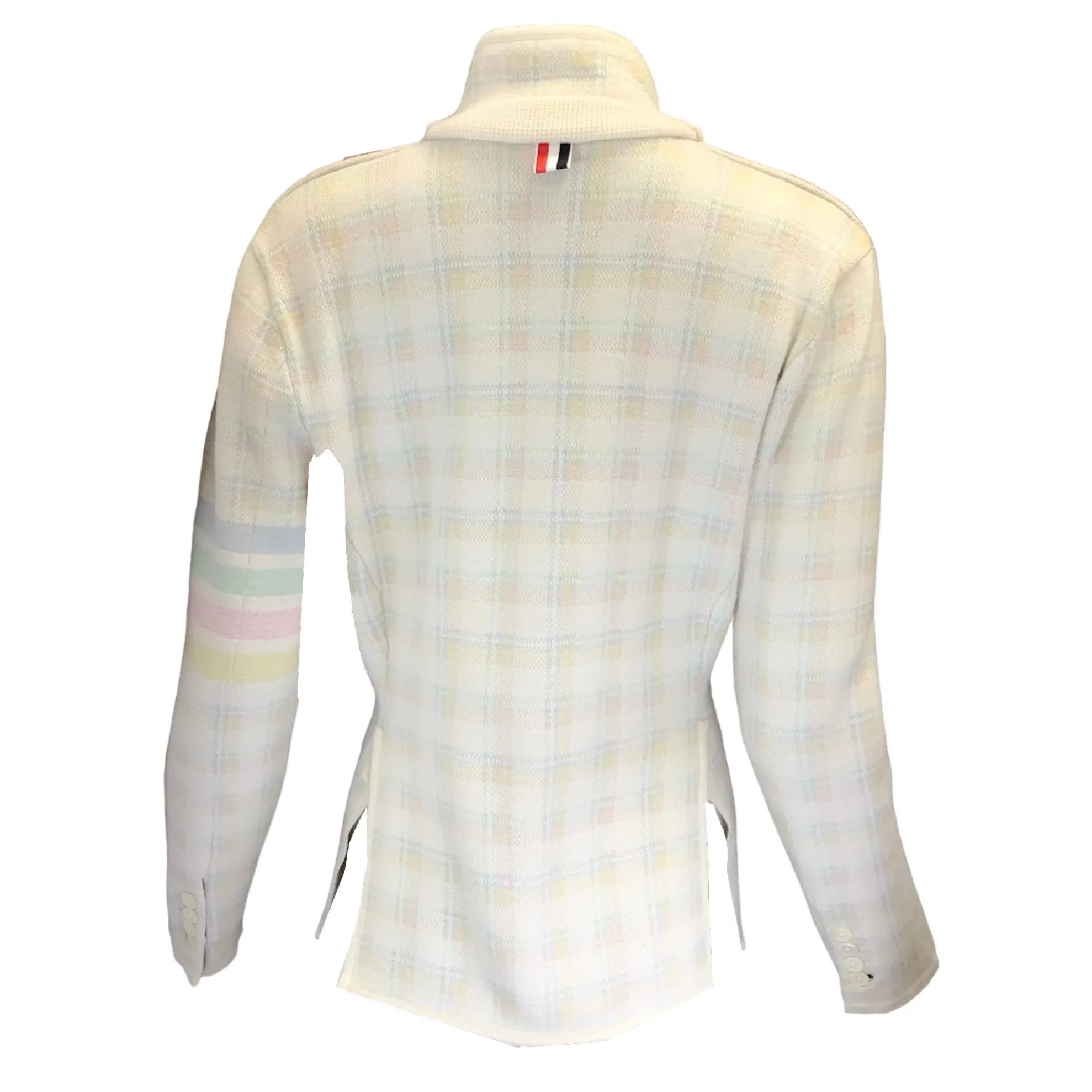 Thom Browne Pastel Multi Plaid Cashmere Knit Cardigan Sweater