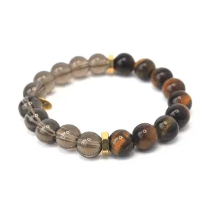 Tiger Eye   Smoky Quartz Crystal Bracelet | Gold Rings