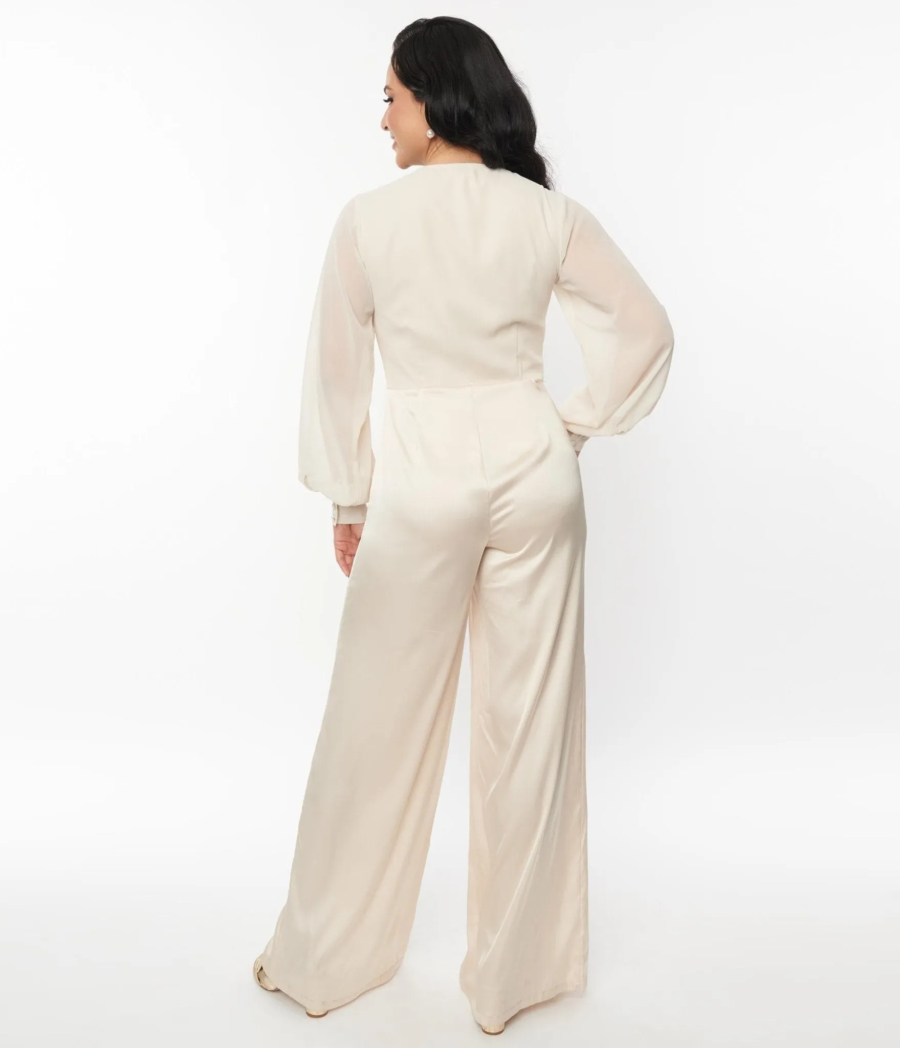 Unique Vintage 1970s Ivory Jumpsuit & Skirt Overlay