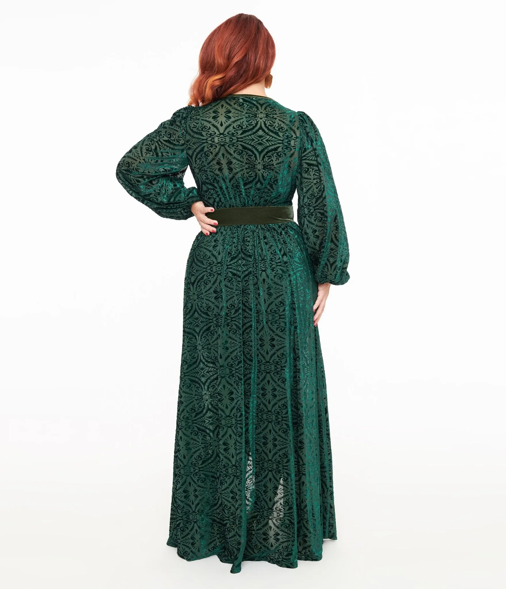 Unique Vintage Green Velvet Burnout Hollywood Duster