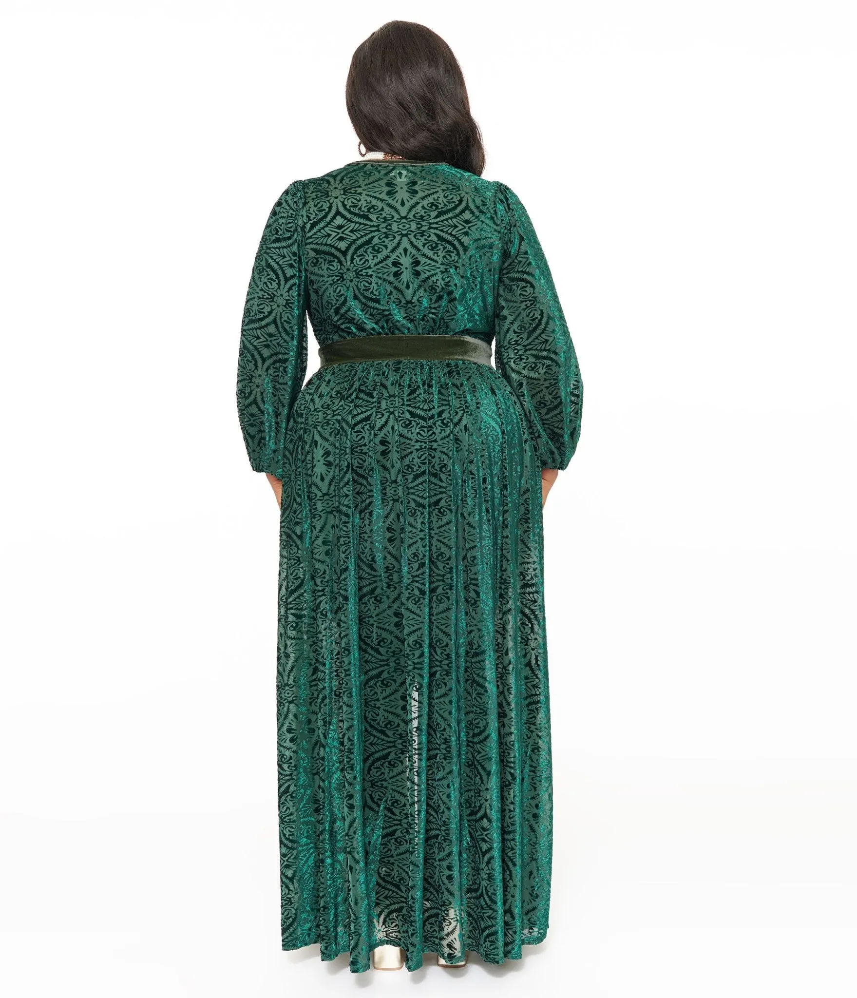 Unique Vintage Plus Size Green Velvet Burnout Hollywood Duster