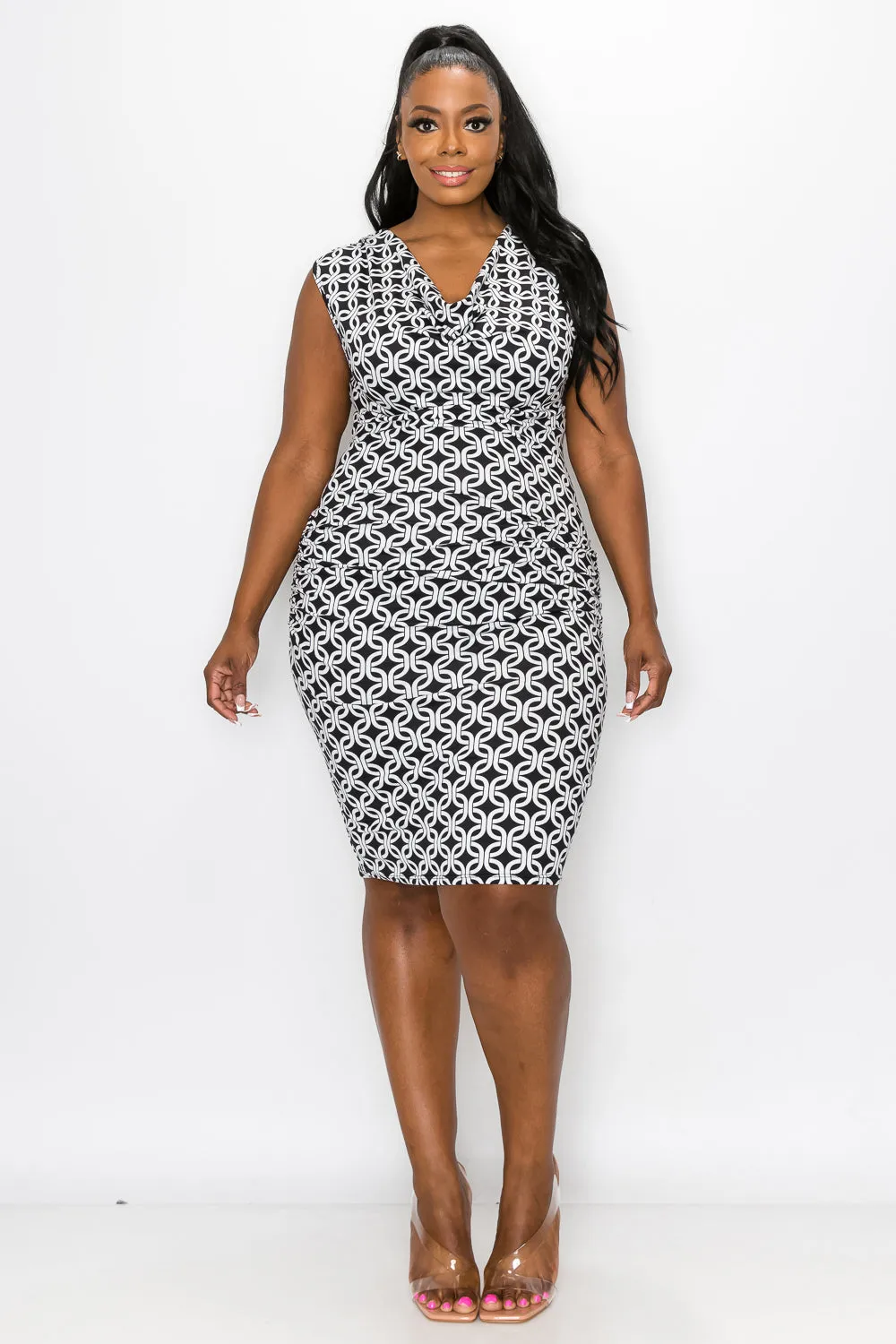 Vanessa Printed Neck Cowl Midi Dress