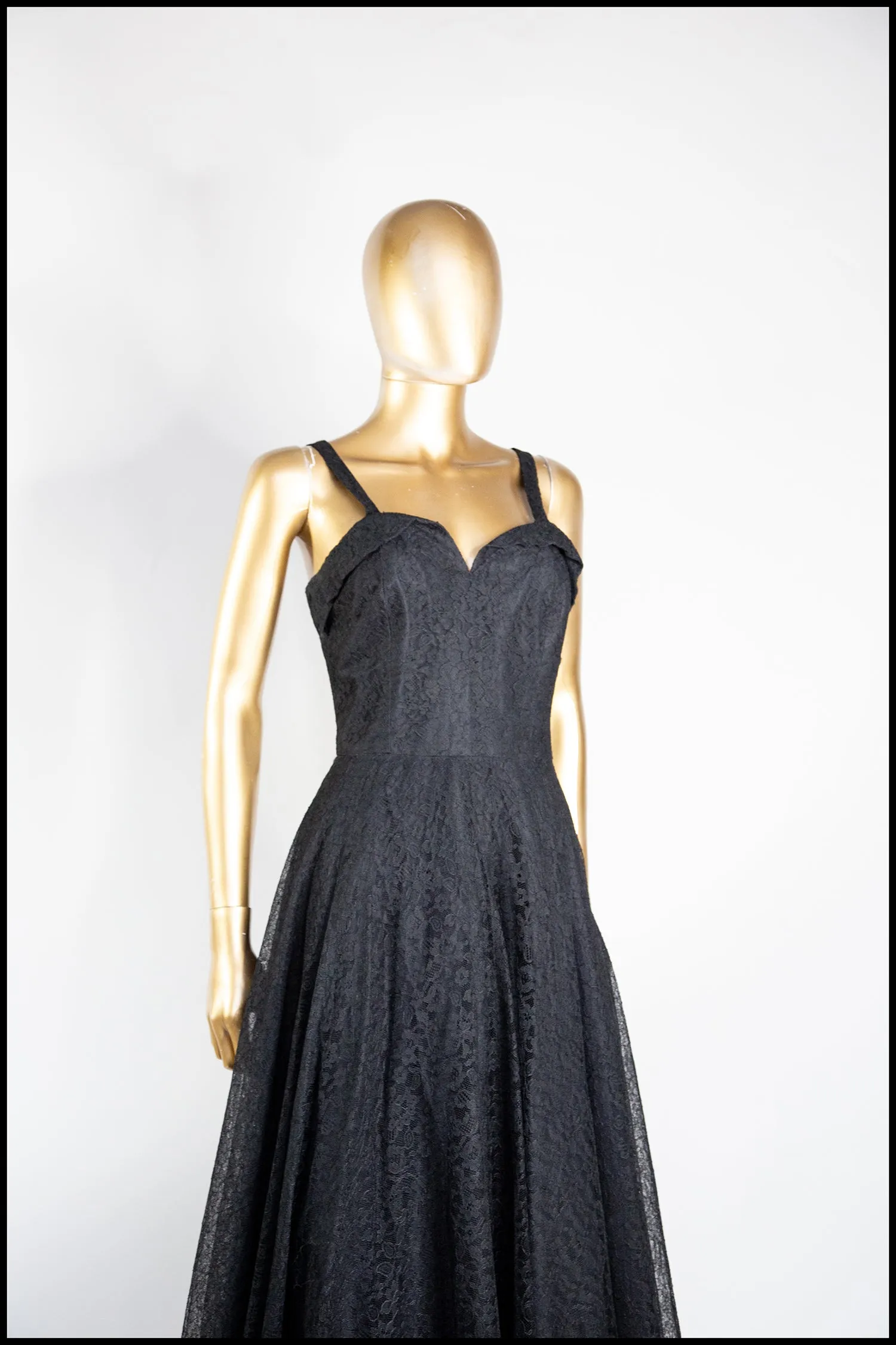 Vintage 1940s Black Lace Gown