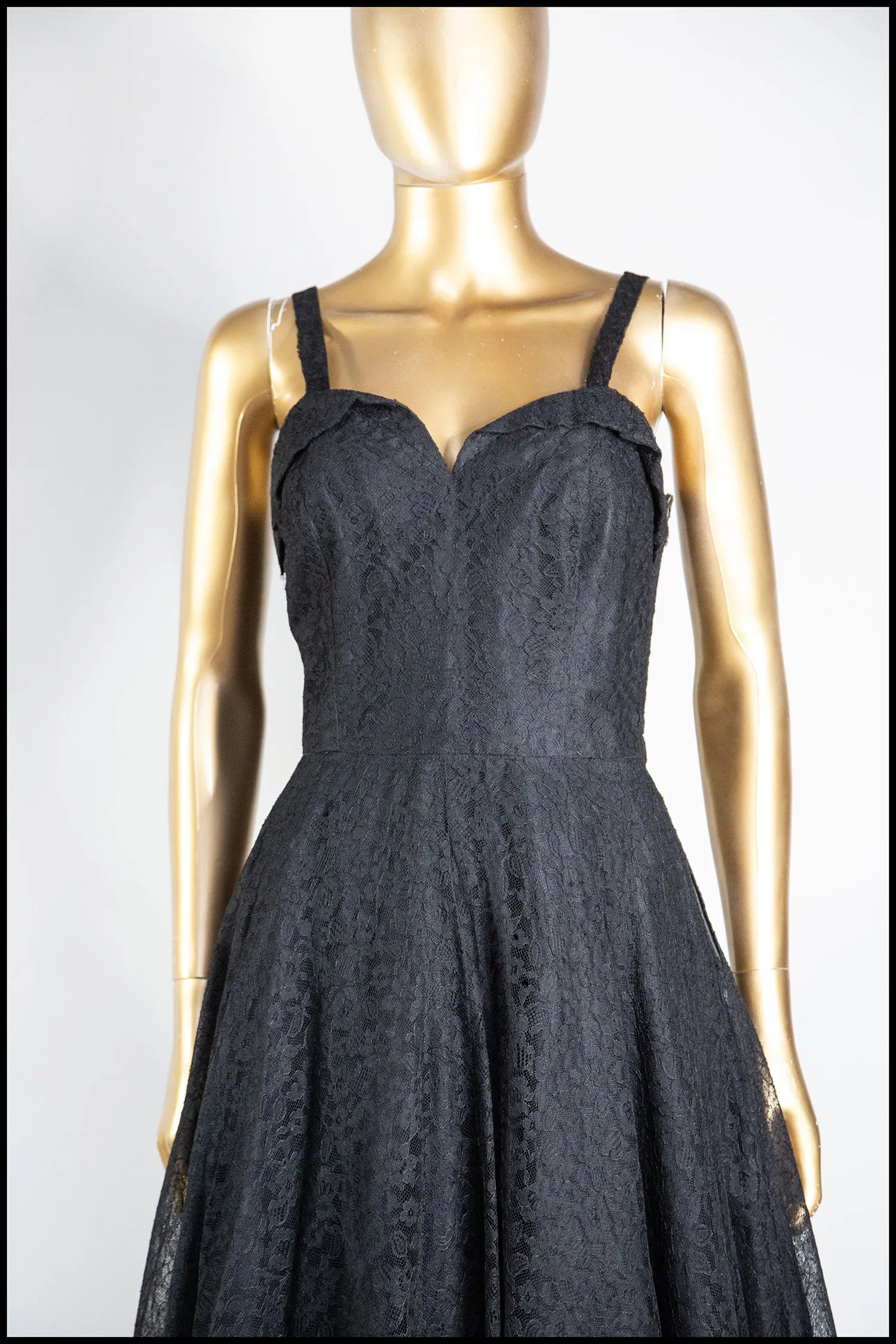 Vintage 1940s Black Lace Gown