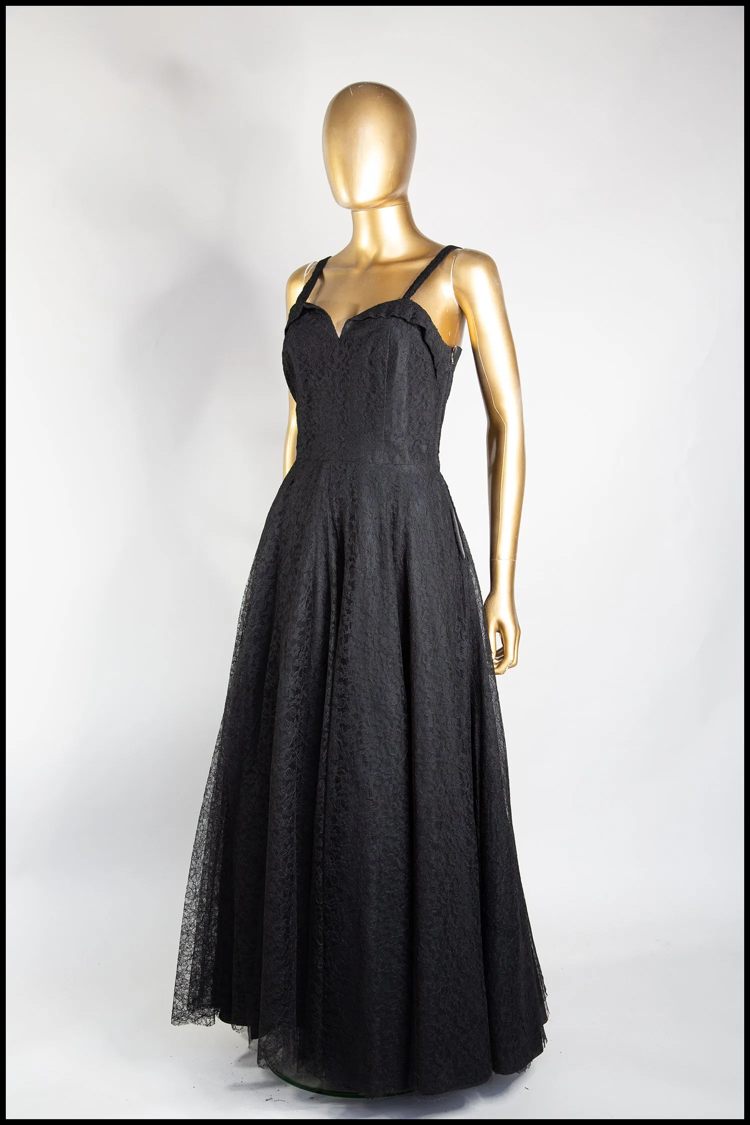 Vintage 1940s Black Lace Gown