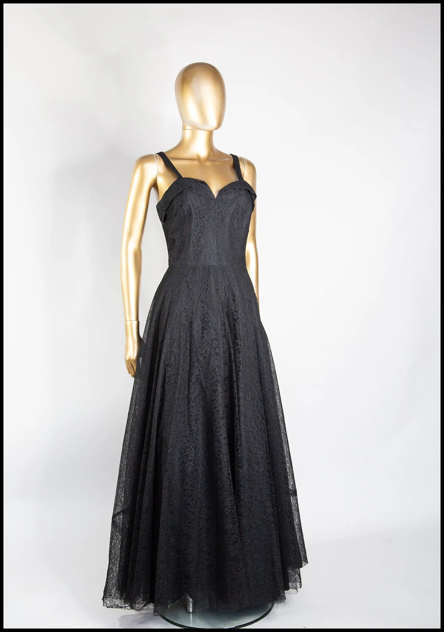 Vintage 1940s Black Lace Gown