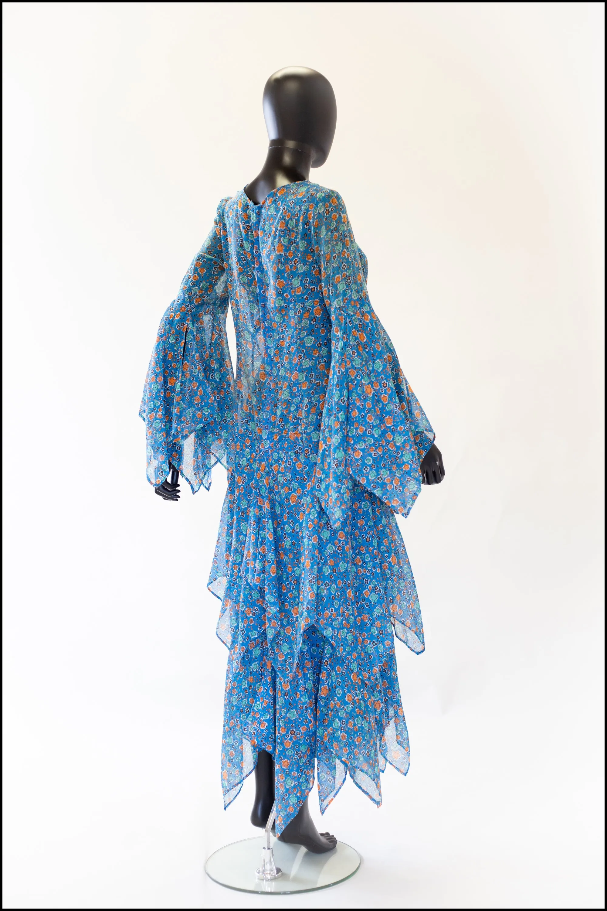 Vintage 1970s Blue Cotton Voile Maxi Dress