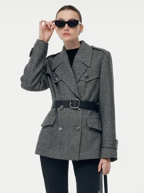 Washable Wool Quilted Women Coat With Belt