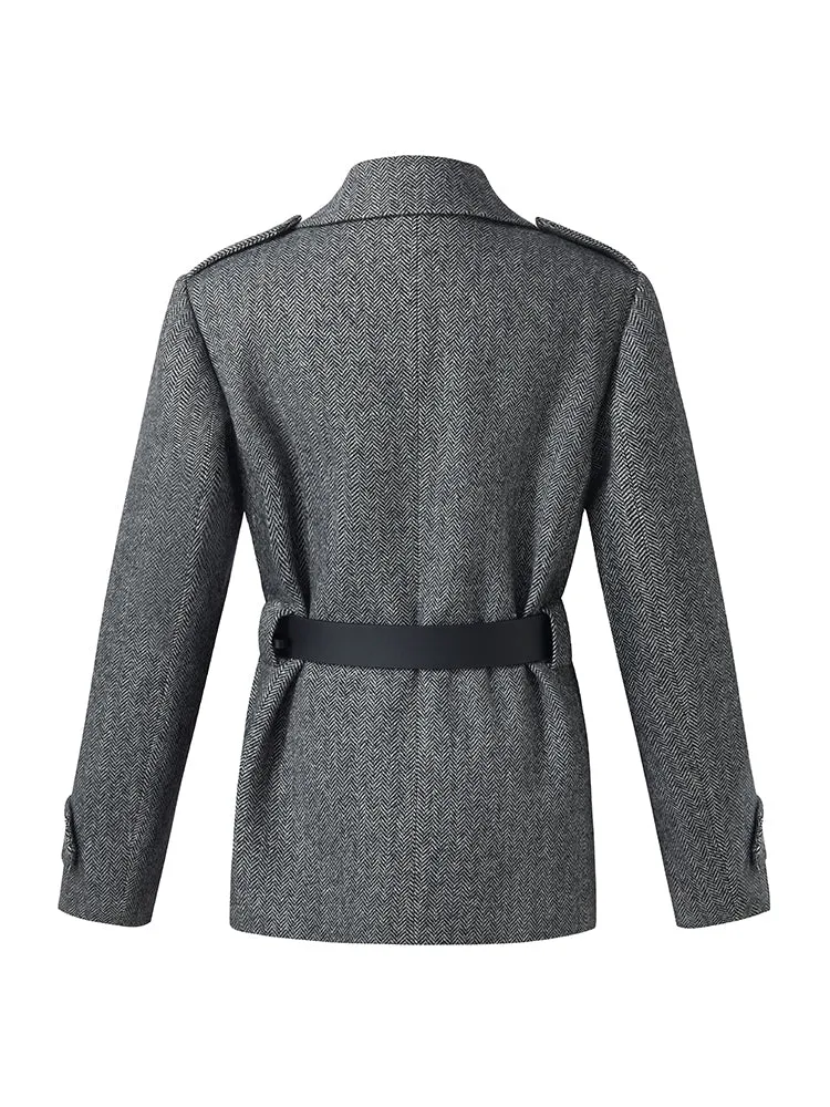 Washable Wool Quilted Women Coat With Belt