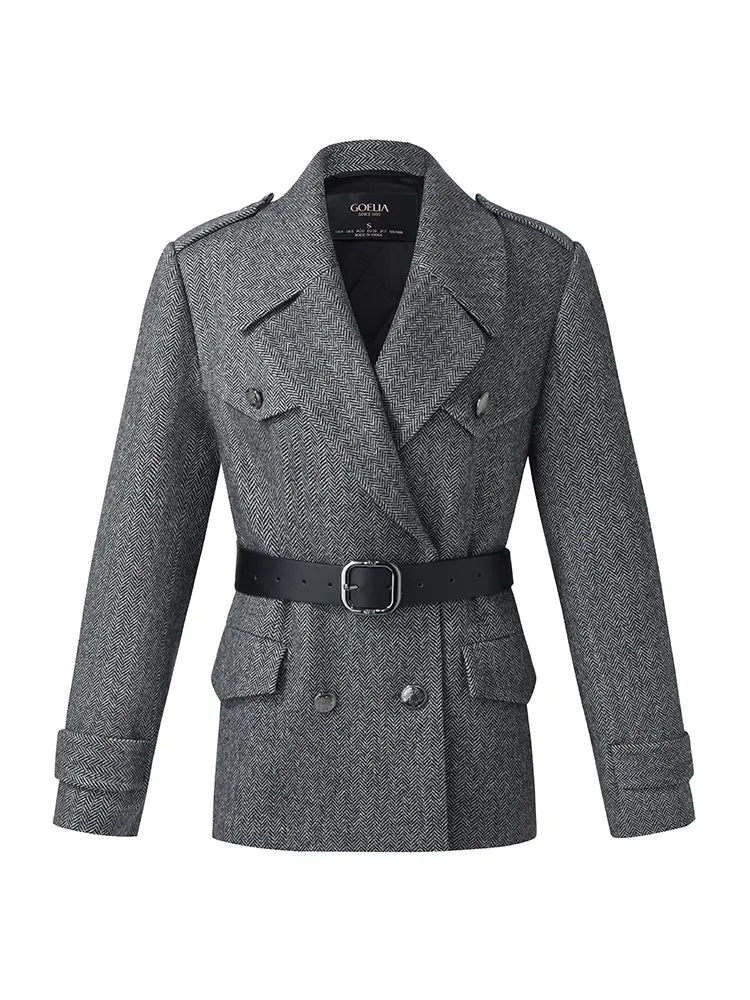 Washable Wool Quilted Women Coat With Belt