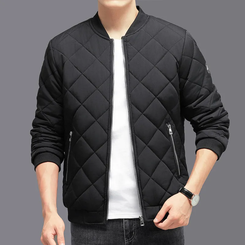 Winter Warm Thickened Baseball Jacket Casual Solid Color Outwear Clothing For Men