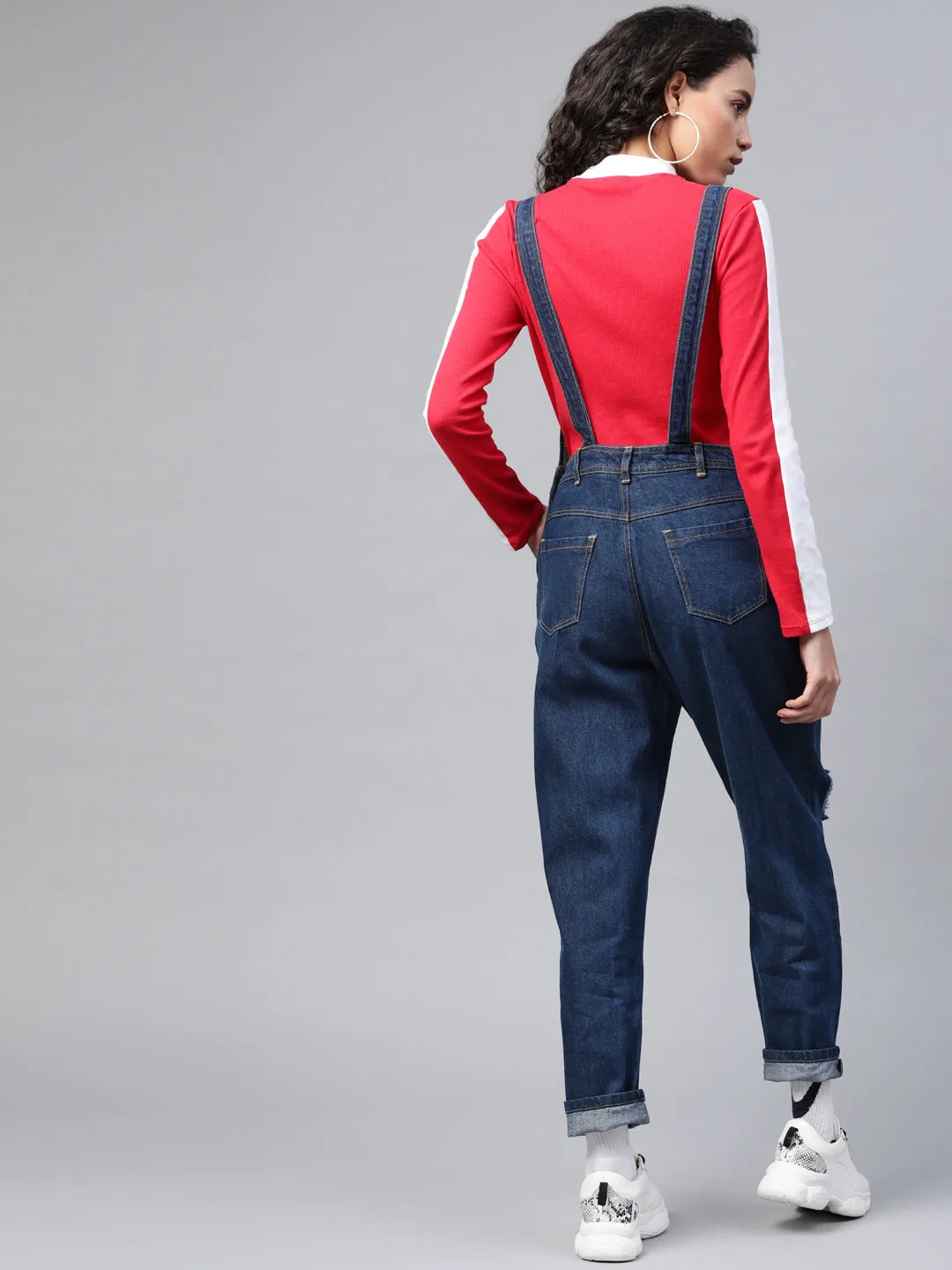 Women Blue Vintage Distress Dungaree