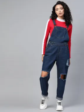 Women Blue Vintage Distress Dungaree