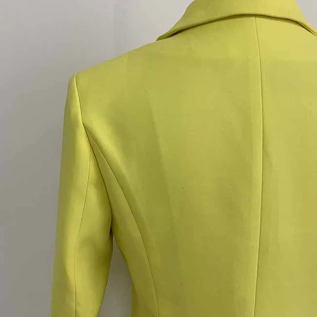 Women Yellow Coat Long Sleeves blazer jackets Double Breasted Coat