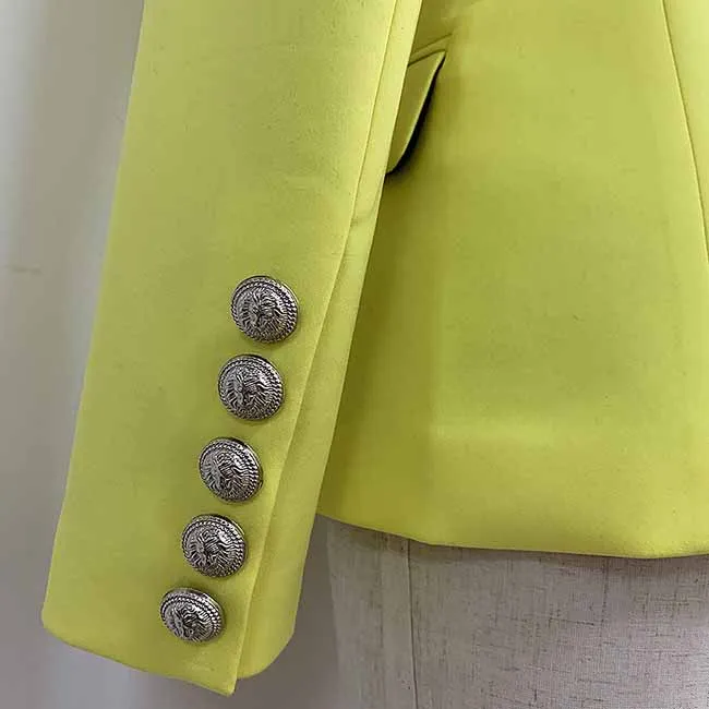 Women Yellow Coat Long Sleeves blazer jackets Double Breasted Coat