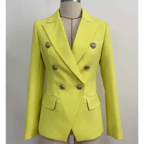 Women Yellow Coat Long Sleeves blazer jackets Double Breasted Coat