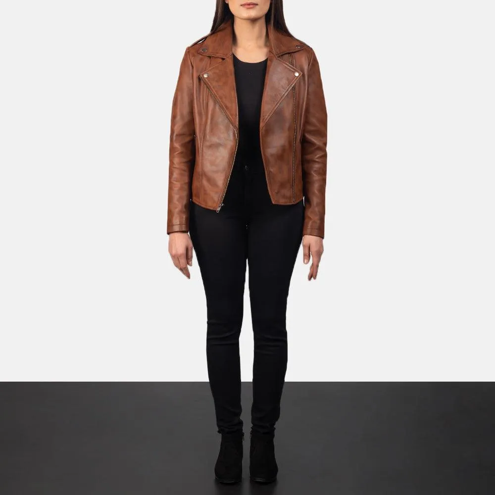 Womens Brown Waxed Leather Jacket