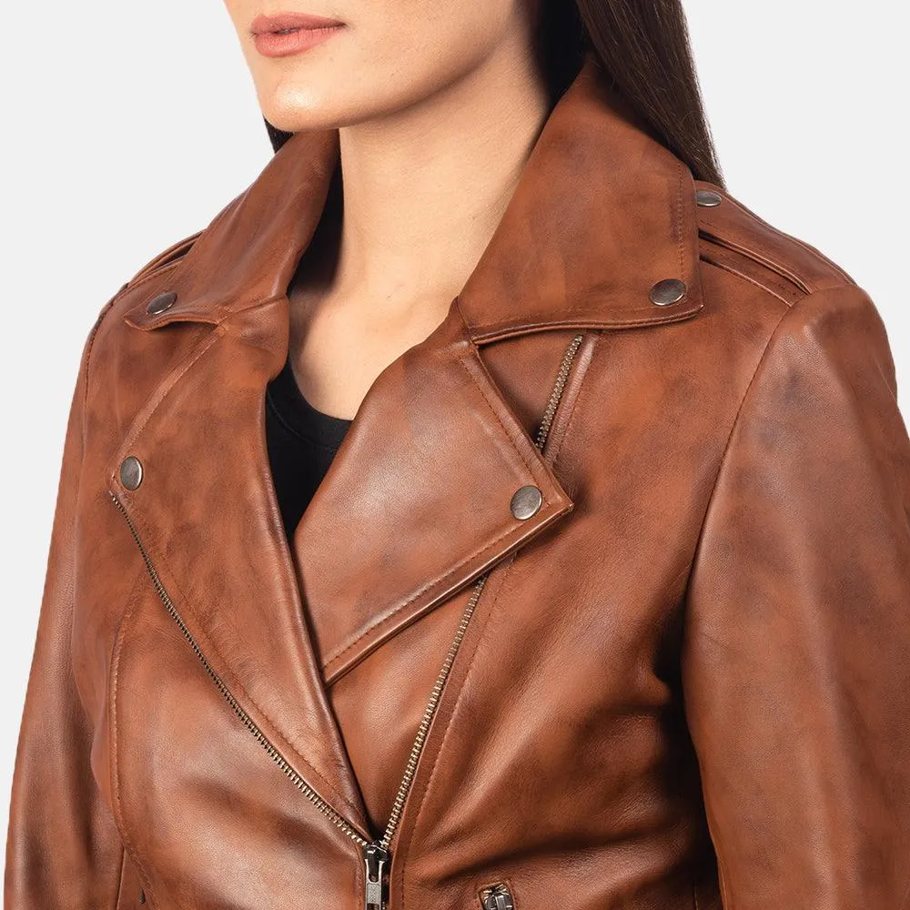 Womens Brown Waxed Leather Jacket