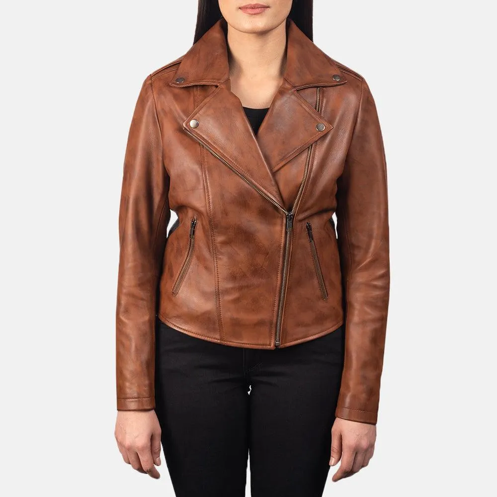 Womens Brown Waxed Leather Jacket