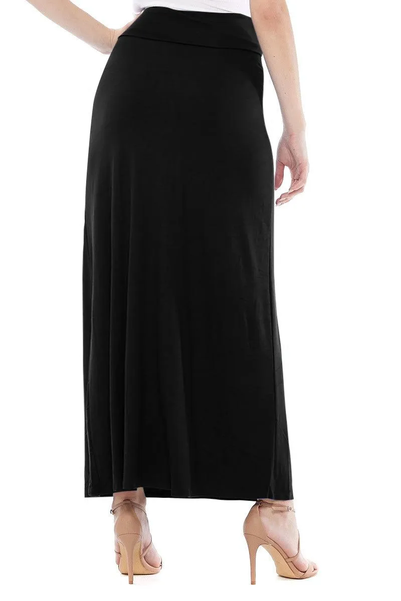 Women's Casual Foldover Waist A-Line Loose Fit Lounge Maxi Long Skirt S-3XL (Pack of 2)