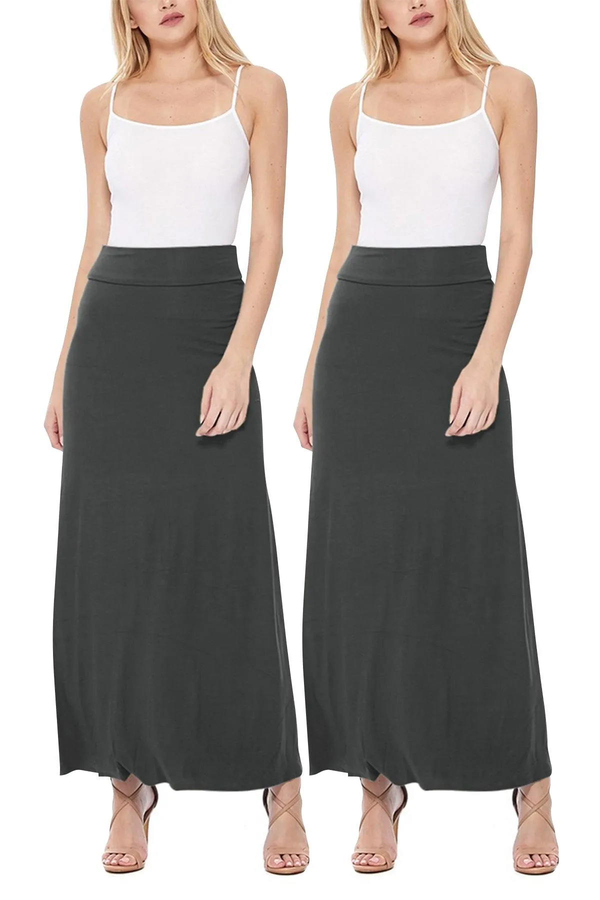 Women's Casual Foldover Waist A-Line Loose Fit Lounge Maxi Long Skirt S-3XL (Pack of 2)