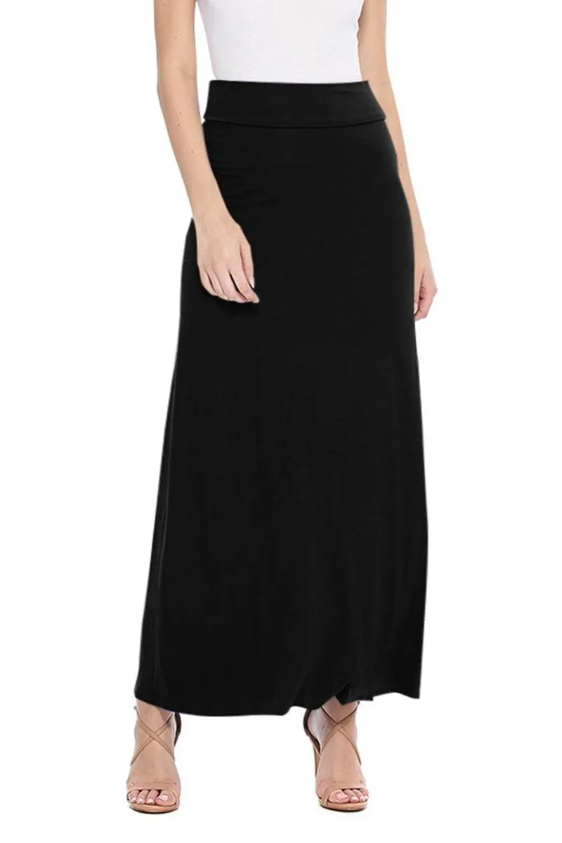 Women's Casual Foldover Waist A-Line Loose Fit Lounge Maxi Long Skirt S-3XL (Pack of 2)