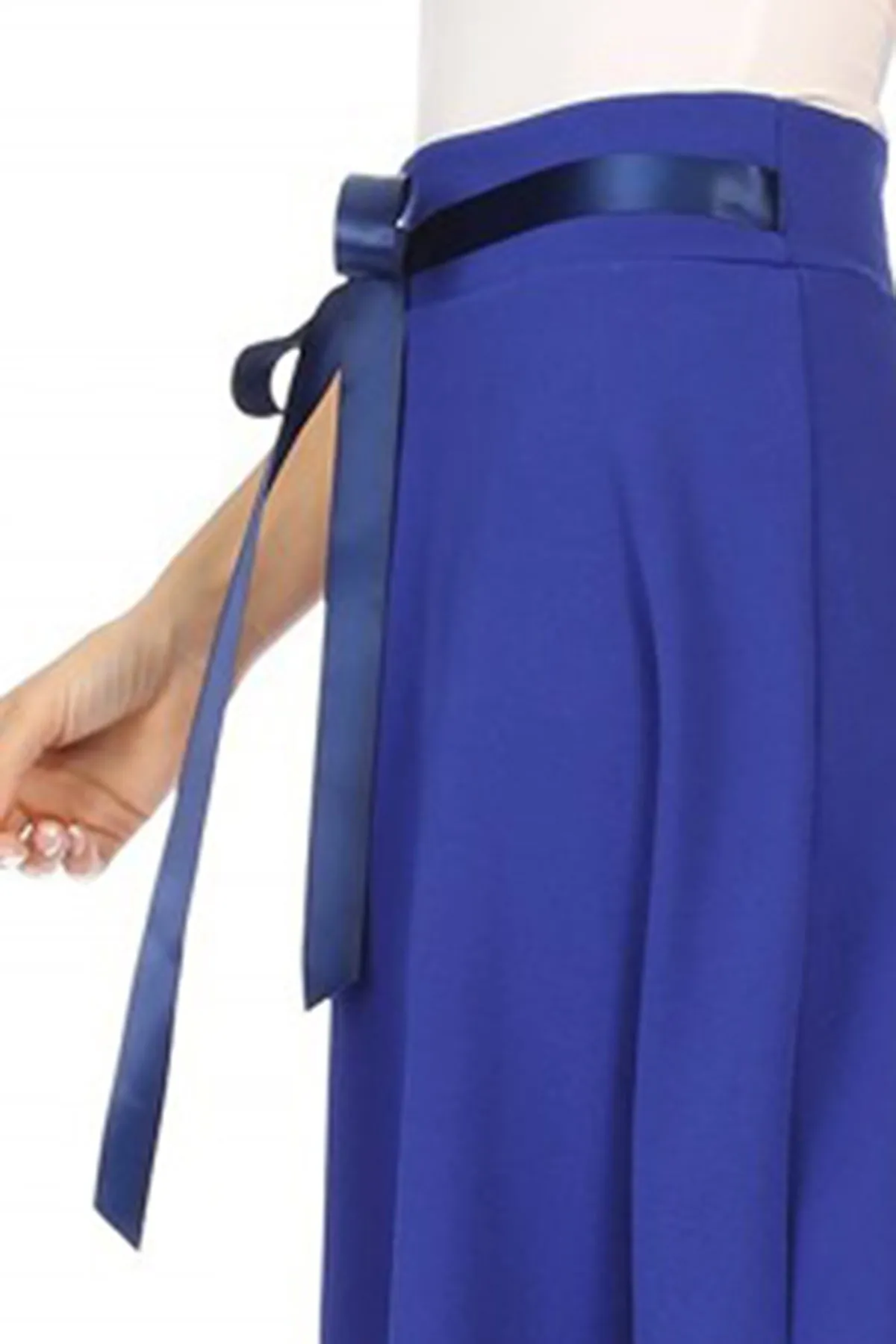 Women's Elegant A-Line Midi Skirt - High Waist with Bow Tie Detail