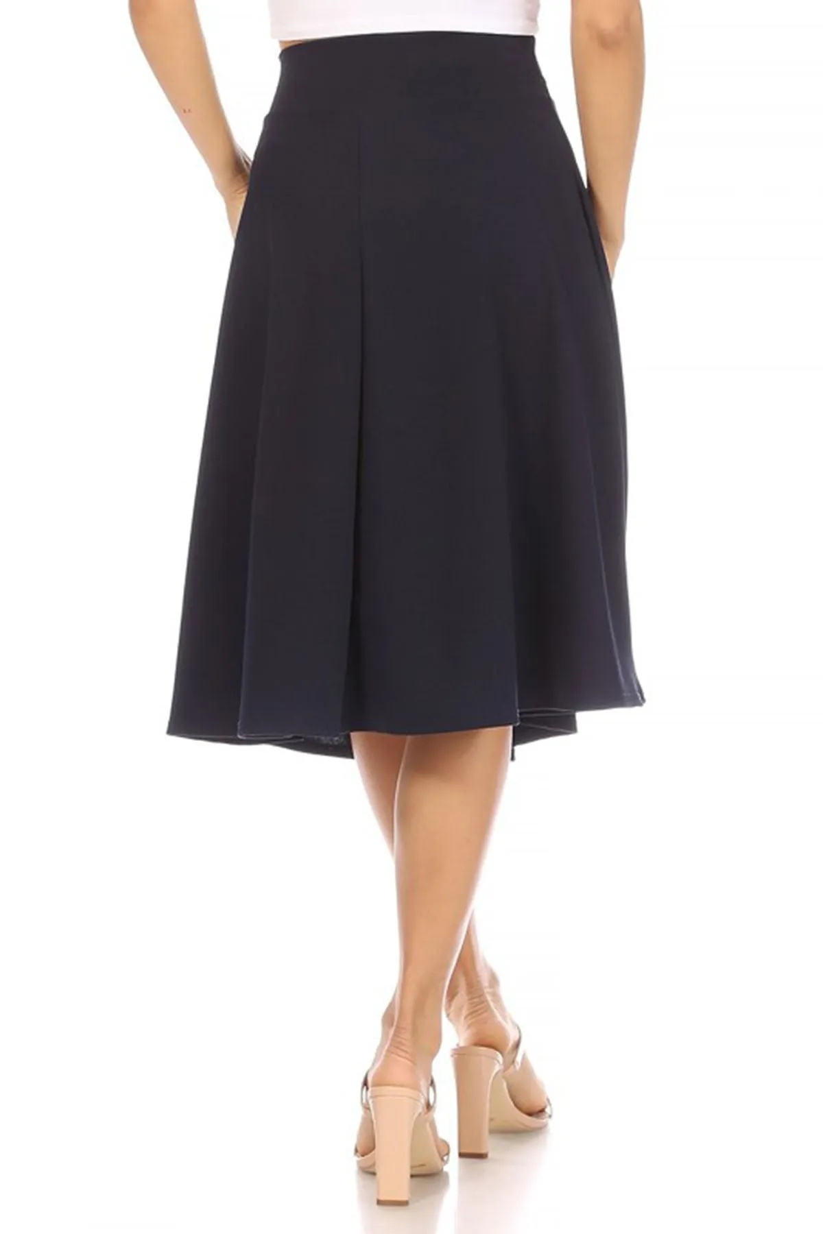 Women's Elegant A-Line Midi Skirt - High Waist with Bow Tie Detail