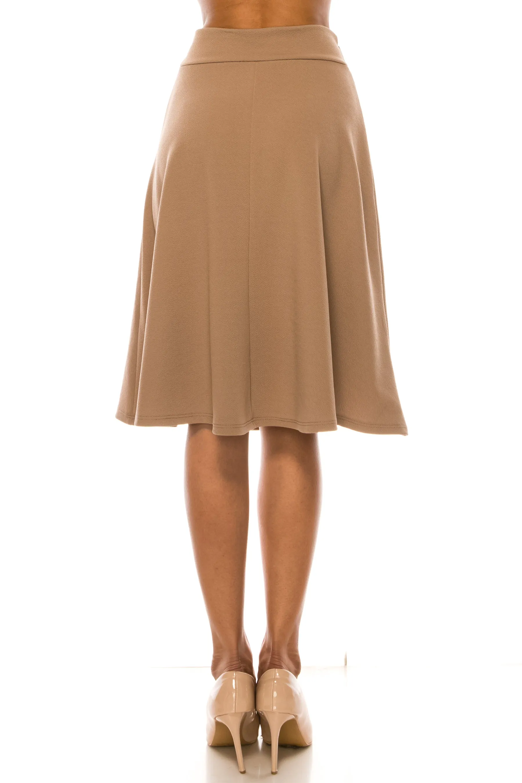 Women's Elegant A-Line Midi Skirt - High Waist with Bow Tie Detail