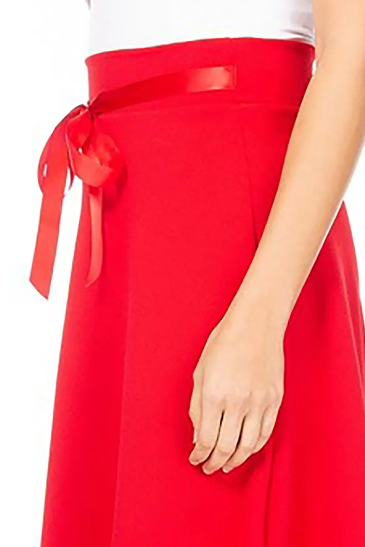 Women's Elegant A-Line Midi Skirt - High Waist with Bow Tie Detail