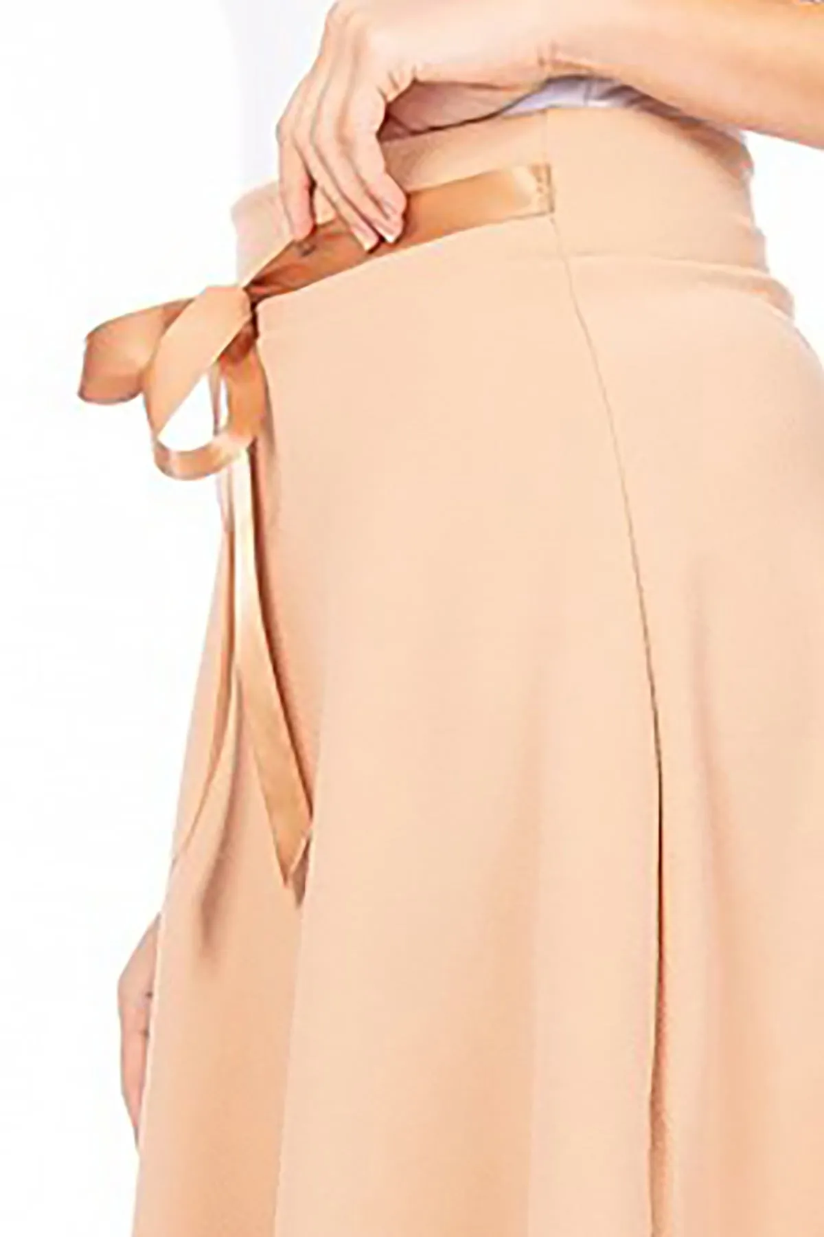 Women's Elegant A-Line Midi Skirt - High Waist with Bow Tie Detail