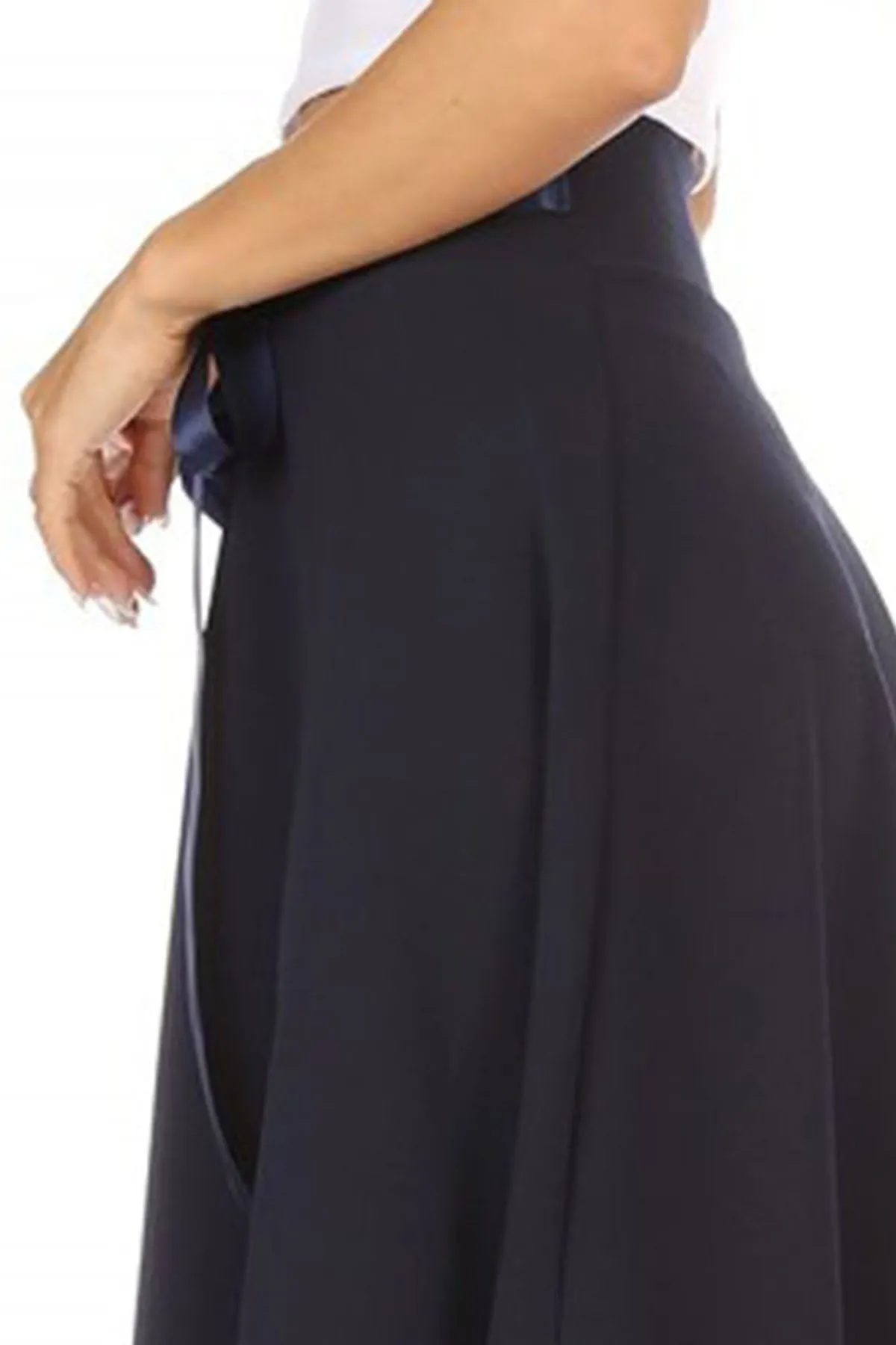 Women's Elegant A-Line Midi Skirt - High Waist with Bow Tie Detail