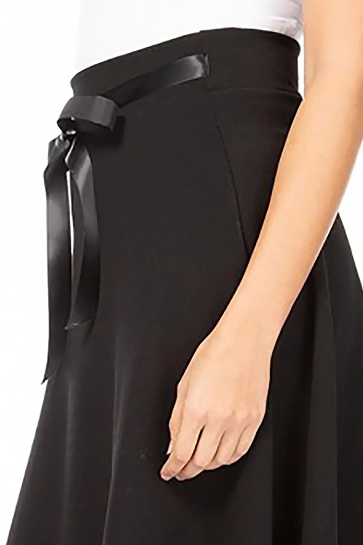 Women's Elegant A-Line Midi Skirt - High Waist with Bow Tie Detail