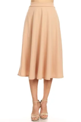 Women's Flared Lightweight Elastic Midi A-line Skirt