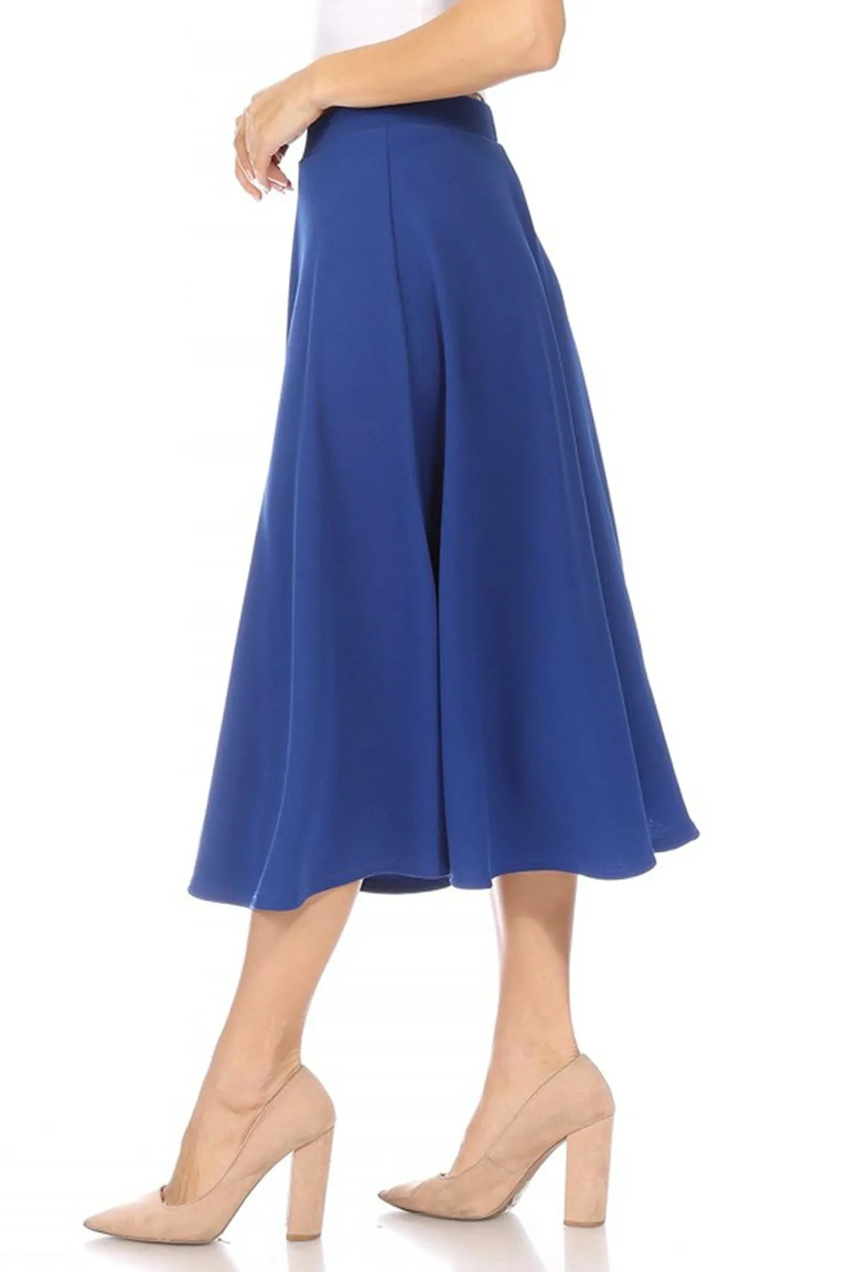 Women's Flared Lightweight Elastic Midi A-line Skirt